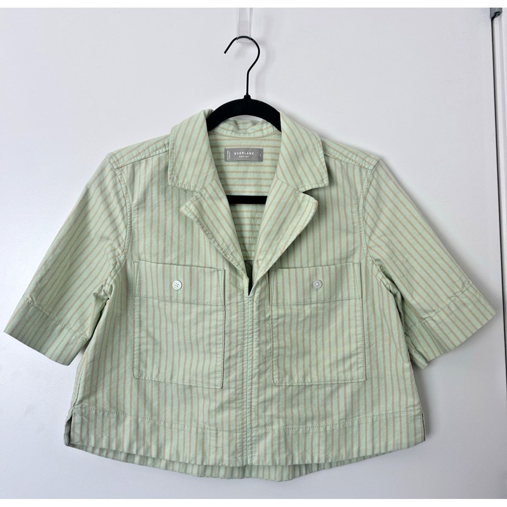 Everlane Mint Green Striped Button-Down Shirt Jacket
